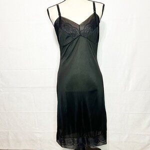 Vintage Movie Star Full Slip Black Nightgown 100% Nylon Lace Hem Sz S Bust: 34”